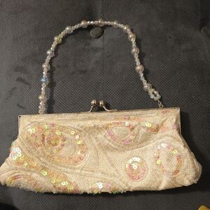 Beaded Sequin Ivory Evening Clutch